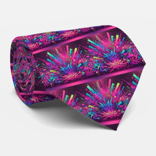Party Streamers Confetti Print in Neon kleuren Stropdas