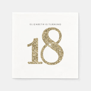 PARTY TAFEL GROTE LEEFTIJD modern 18 goud glitter Servetten