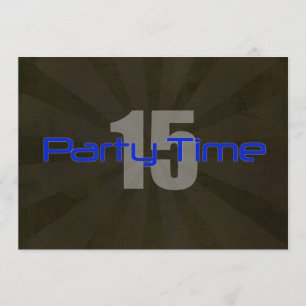 Party Time Black Grey Boy 15th Birthday Uitnodigin Kaart