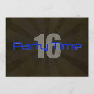 Party Time Black Grey Boy 16th Birthday Uitnodigin Kaart