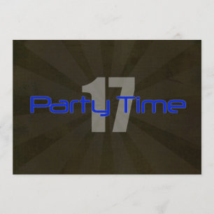 Party Time Black Grey Boy 17th Birthday Uitnodigin Kaart