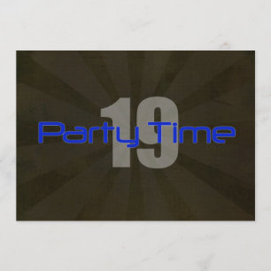 Party Time Black Grey Boy 19th Birthday Uitnodigin Kaart