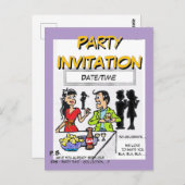 Party Time Cartoon Invitation Briefkaart (Voorkant / Achterkant)