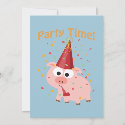 Party Time! Confetti Pig Party Invitation Kaart (Voorkant)