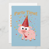 Party Time! Confetti Pig Party Invitation Kaart (Voorkant / Achterkant)