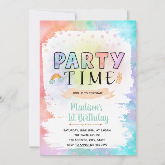 Party time dye verjaardagsuitnodiging kaart (Voorkant)