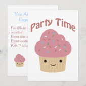 Party Time! Invitation de la fête de Cupcake Cute (Devant / Derrière)