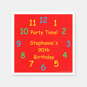 Party Time Paper Napkins, 90th Birthday, Red Servet