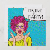 Party Time Pop Art Invitation Kaart (Voorkant / Achterkant)