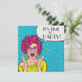 Party Time Pop Art Invitation Kaart (Staand voorkant)