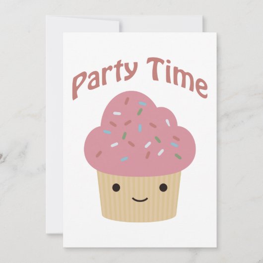 Party Time! Schattigee Cupcake Party Uitnodiging (Voorkant)