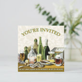 Party Uitnodiging Bier Champagne, Oesters (Staand voorkant)