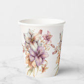 Party Waterverf Boho Roze Bloemen Elegant Papieren Bekers (Voorkant)