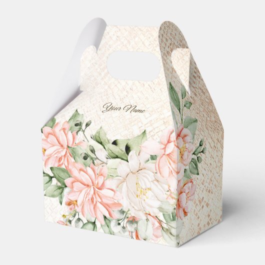 Party Waterverf Perzik Witte Bloemen Elegant Bedankdoosjes (Voorkant Zijde)