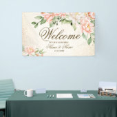 Party Waterverf Perzik Witte Bloemen Elegant Spandoek (Beurs)