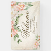 Party Waterverf Perzik Witte Bloemen Elegant Spandoek (Verticaal)