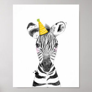 Party Zebra Wild Safari Animals Birthday Decor Poster