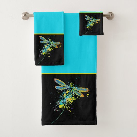Parure de serviettes de bain Libellule sarcelle éc (En situation)
