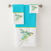 Parure de serviettes de bain Libellule sarcelle éc (En situation)