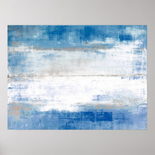 'Pas' blauwe en grijze Abstracte kunst aan Poster