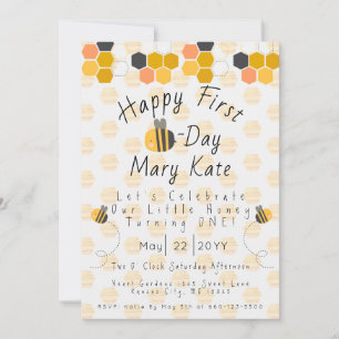 Pas de eerste verjaardag van Honingbijen en bloeme Kaart