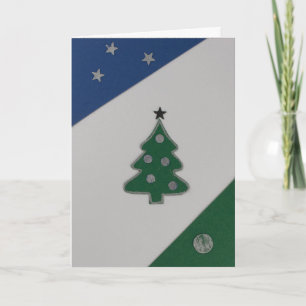 Pas de kerstboom aan, blauwe hemel, groen gras feestdagen kaart
