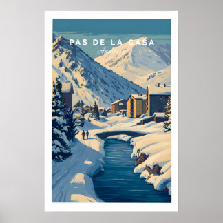 Pas de la Casa Pyreneeën Skidorp Uitzicht Print Wi