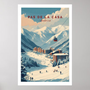 Pas de la Casa Winter Village en hellingen print s