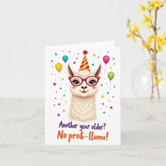 "Pas de Prob-llama !" Funny Llama carte d'annivers (Fleur jaune)