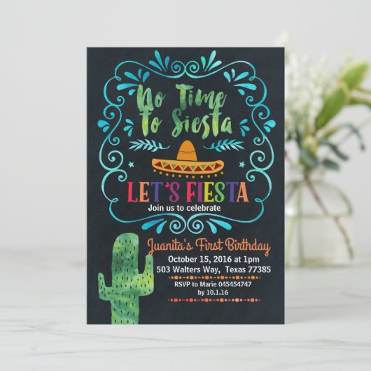 Pas de temps pour Siesta Birthday Invitation table (Debout devant)
