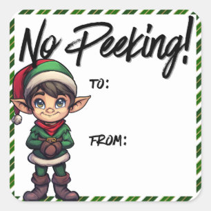 Pas d'Elfe de Pékin Étiquette de Noël Vert