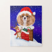 Pas Dog Santa Rooftop Reindeur met Geschenken aan Legpuzzel (Verticaal)