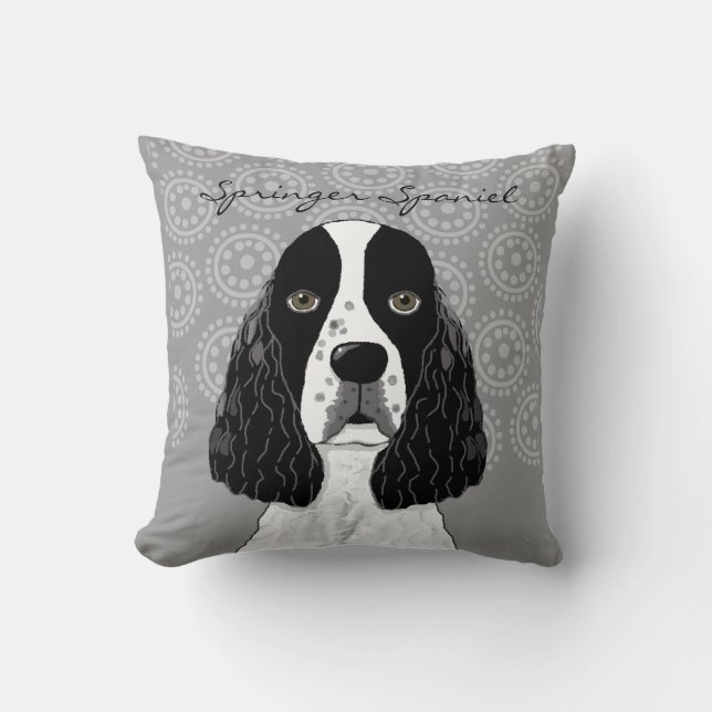 Pas Engelse Springer Spaniel Dog op Grijs aan Kussen (Voorkant)