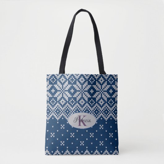 Pas Faux Wool Knit Pattern Blue en White aan Draagtas (Voorkant)