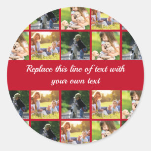 Pas fotocollage en tekst aan ronde sticker