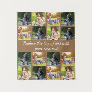 Pas fotocollage en tekst aan wandkleed