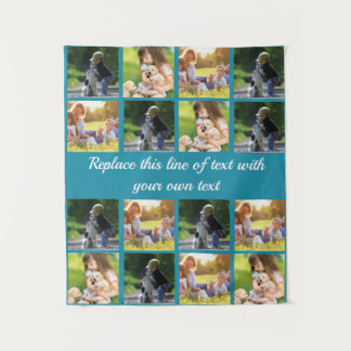 Pas fotocollage en tekst aan wandkleed