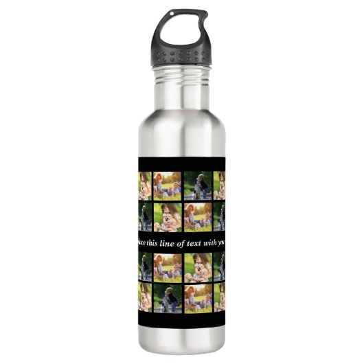 Pas fotocollage en tekst aan waterfles (Voorkant)