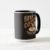 Pas Funny First Coffee en Mok aan (Voorkant rechts)