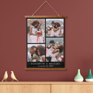 Pas getrouwd 4 Foto Collage Black Hangend Wandkleed