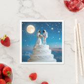 Pas getrouwd astronauten op een bruidstaart servet (Insitu)