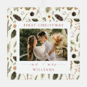 Pas getrouwd Boho kerst botanische foto Metalen Ornament (Voorkant)