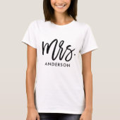 Pas getrouwd Bride Mrs. Modern Script en naam T-shirt (Voorkant)