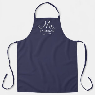 Pas getrouwd bruidegom gepersonaliseerd blauw schort