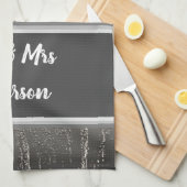 Pas getrouwd Couples Names Elegant Silver Stripes Theedoek (Quarter Fold)