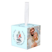 Pas getrouwd Custom Eerste Kerstmis Foto Kubus Ornament (Voorkant hoekig)