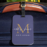 Pas getrouwd de heer Gold Monogram Names Year Navy