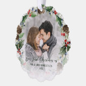 Pas getrouwd Eerste Kerst Botanische 2 Foto Ornament Kaart (Links)