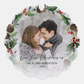 Pas getrouwd Eerste Kerst Botanische 2 Foto Ornament Kaart (Voorkant)