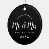 Pas getrouwd eerste kerstbruiloft foto geborsteld keramisch ornament (Links)